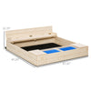 Kids Wooden Sandbox w/ 2 Side Buckets Convertible Bench Seat Waterproof Cover Bottom Liner Storage Space
