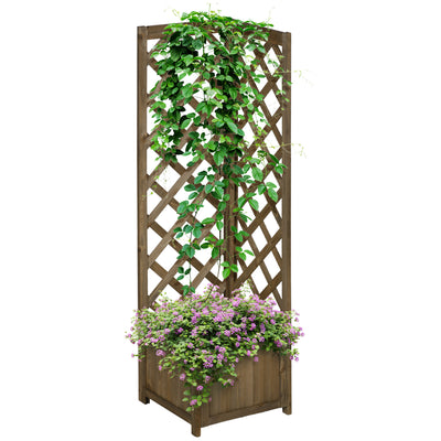 Wooden Raised Garden Bed, Planter with Trellis for Vine Climbing and Vegetables, Herbs and Flowers Growing, Carbonized