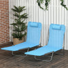 Folding Chaise Lounge Pool Chairs, Set of 2 Outdoor Sun Tanning Chairs with Pillow, Reclining Back & Breathable Mesh for Beach, Patio, Blue