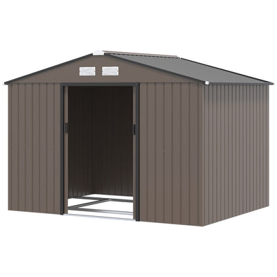 Outdoor Shed Garden Storage Shed Tool Storage Building with 4 Vents and 2 Sliding Doors, 9 x 6 FT, Brown