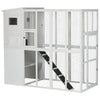 Large Cat House Outdoor Catio Kitty Enclosure with Door 4 Platforms Ramp and Asphalt Roof,  77" x 37" x 69", White