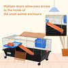 35"L Small Animal CageRolling Bunny Cage, Guinea Pig Cage with Food Dish, Water Bottle, Hay Feeder, Platform, Ramp, Black