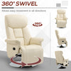 Swivel Recliner, Adjustable PU Leather Upholstered Recliner Chair with Footrest, Padded Arms and Steel Base, Cream White