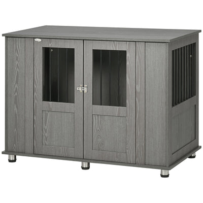 Dog Crate Furniture, Wooden End Table Furniture with Lockable Magnetic Doors, Extra Large Size Pet Kennel Dog Cage, Gray