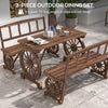 Patio Table and Chairs for 4 People Carriage Wheels Design Outdoor Furniture Set w/ for Backyard Garden, Carbonized