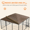 6.9' x 6.9' x 5' Outdoor Dog Kennel with Canopy Garden Playpen Fence Crate Enclosure Cage Rotating Bowl, Coffee