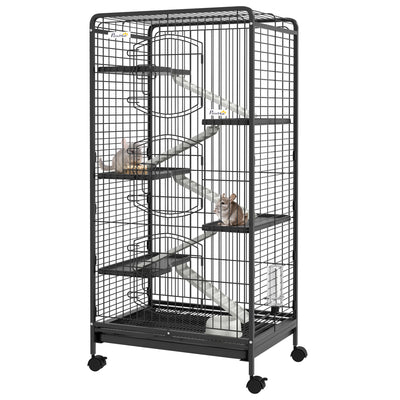 5-Level Small Animal Cage for Rabbit, Pet Mink & Chinchilla w/ Removable Tray, Ramp, Water Bottle & Food Dish, Small Pet Cage for Indoor, Black