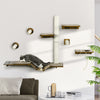Cat Wall Shelves , Cat Wall Furniture with Perches, Scratching Posts, Ladder, Bowls, 8PCs Wall Mounted Cat Shelves for Playing, Brown