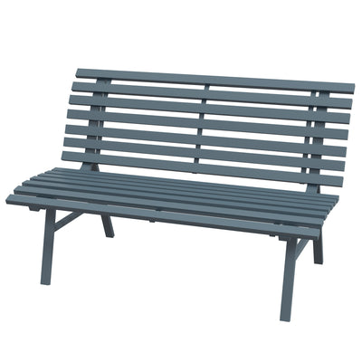 Outdoor Bench Patio Bench, Aluminum Lightweight Park Bench with Slatted Seat for Lawn, Park, Deck, Blue