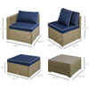 6 Pieces Outdoor PE Rattan Sofa Set, Sectional Conversation Wicker Patio Couch Furniture Set with Cushions and Coffee Table, Navy Blue