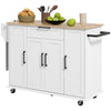 Modern Rolling Kitchen Island Cart with Drawers, Natural Wood Top, Towel Rack, Door Storage Cabinet, White