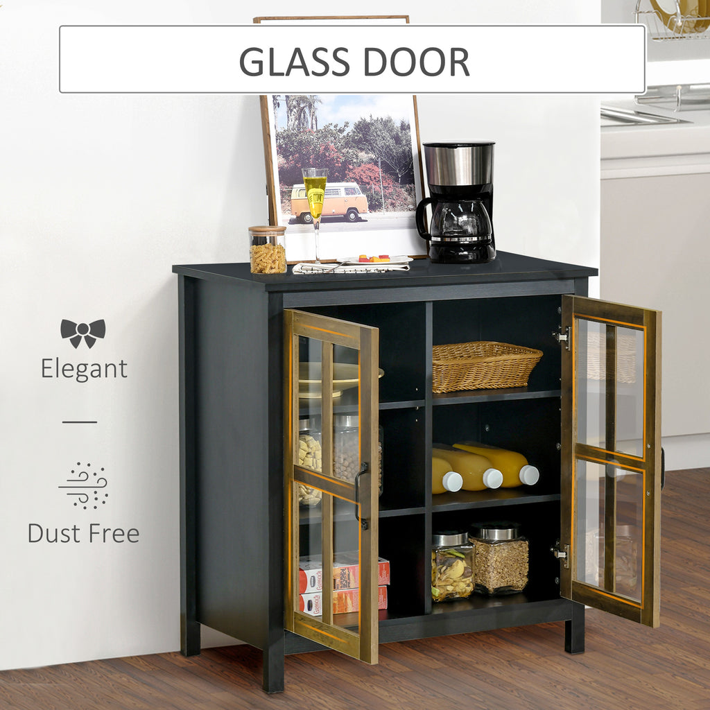 Kitchen Sideboard, Glass Door Buffet Cabinet, Accent Cupboard with Adjustable Storage Shelf for Living Room, Black Wood Grain