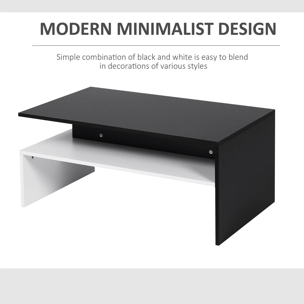 Modern Coffee Table,  2-tier Rectangular Center Table with Storage Shelves for Living Room, Black/White
