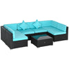 7-Piece Patio Furniture Sets Outdoor Wicker Conversation Sets PE Rattan Sectional sofa set with Cushions & Glass Desktop, Turquoise