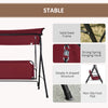 Outdoor Patio Swing Chair, Seats 3 Adults, Adjustable Sun Shade Canopy, Strong Steel Frame, Comfortable Rocker Bench, Wine Red