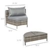 5PC Outdoor Patio Furniture Set Garden Sectional Rattan Wicker Sofa Set Cushioned Half-Moon Seat Deck w/ Pillow Grey
