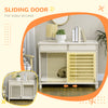 Dog Crate End Table with Cushion Sliding Door for Medium Dogs Wooden Wire Pet Kennel for Indoor Use, Natural