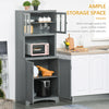 Freestanding Kitchen Pantry Cabinet, Tall Kitchen Storage Cabinet with Glass Framed Door and Microwave Space, Accent Kitchen Pantry, Grey