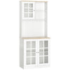 Kitchen Buffet with Hutch, Storage Pantry with 2 Cabinets with Glass Doors and Adjustable Shelf, 2 Open Shelves and Large Countertop, White
