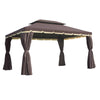 10' x 13' Patio Gazebo, 2-Tier Polyester Roof, Vented Canopy, Mesh, Portable Aluminum Frame for Outdoor, Coffee