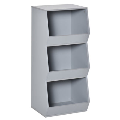 Kids Storage Cabinet 3 Shelves Anti-toppling Toy Storage Organizer Children Bookcase Book Rack for Children's Play Room/Bedroom, Grey