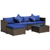 6 Pieces Outdoor PE Rattan Sofa Set, Sectional Conversation Wicker Patio Couch Furniture Set with Cushions and Coffee Table, Blue