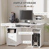 Multi-Function Computer Desk Home Office Desk with Keyboard Tray, Elevated Shelf, Sliding Scanner Shelf and CPU Stand, White