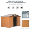 9' x 6' Metal Storage Shed Garden Tool House with Double Sliding Doors, 4 Air Vents for Backyard, Patio, Lawn Brown