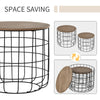 Round Coffee Table Set of 2, Industrial End Tables with Extra Storage Space for Living Room, Brown and Black