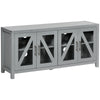 TV Cabinet Stand for TVs up to 58", Entertainment Center with Adjustable Shelves, 4 Glass Doors and 4 Cable Holes for Living Room, Gray