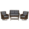 4 Piece PE Wicker Patio Furniture Set, Conversation Set with 2 360Â° Swivel Rocking Armchairs, 1 Loveseat Sofa, Thick Cushions and Glass Table Top Table, Gray