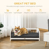 Elevated Dog Bed, Wooden Raised Pet Sofa, Portable Cat Lounge with Soft Cushion, Washable Cover for Small, Medium Dogs and Cats, White Black