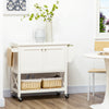 Rolling Kitchen Island Cart with Rubberwood Top and Storage, White