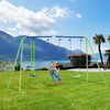 Metal Swings & Seesaw Set Double Swing Seats with a Seesaw Height Adjustable Children Backyard Play Set for Toddlers Over 3 Years Old, Blue