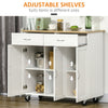 Rolling Kitchen Island Cart on Wheels with Large Bamboo Countertop, 2 Cabinets with Drawers, Adjustable Shelves, White