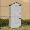 Wooden Garden Cabinet Backyard 4-Tier Storage Shed 3 Shelves Lockable Organizer with Handle Tin Roof Magnetic Latch Foot Pad Light Grey