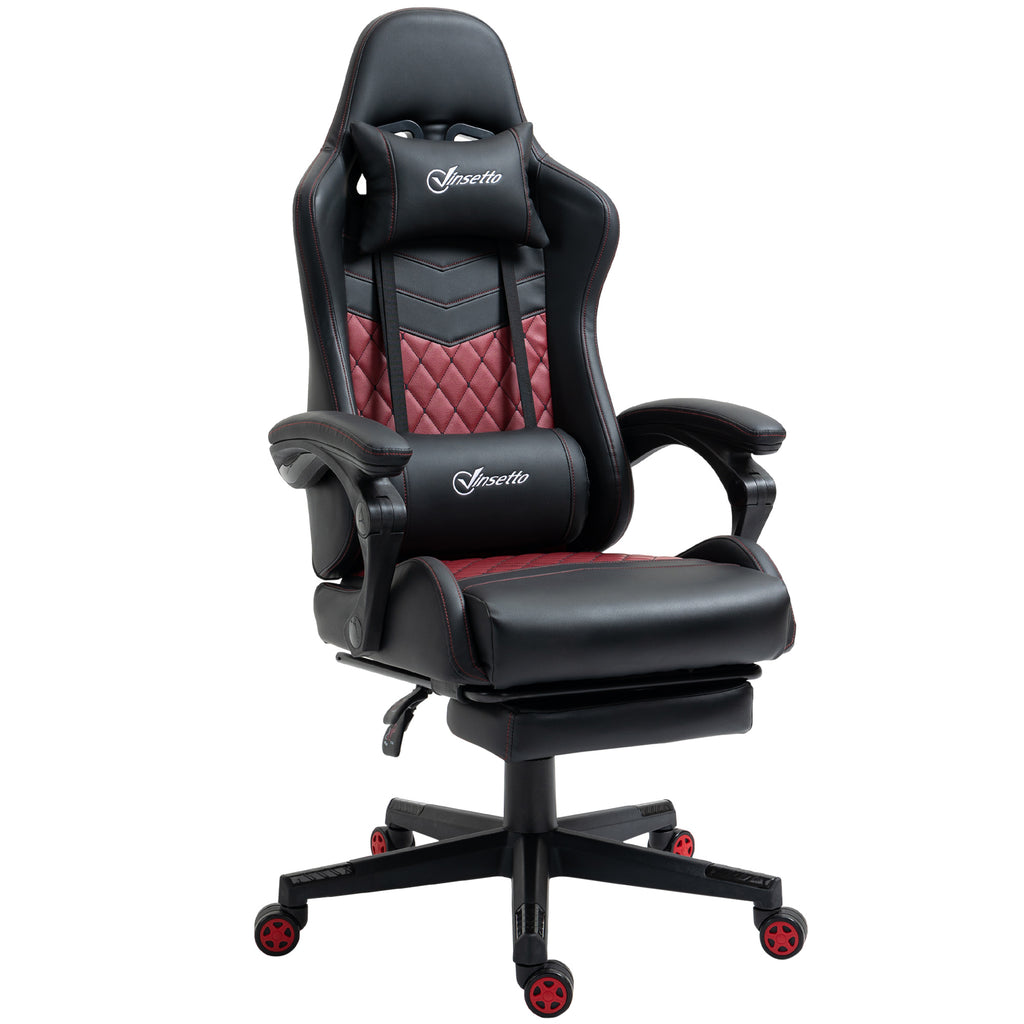 Gaming Chair with Swivel Wheel, Computer Chair with PU Leather, Retractable Footrest, Racing Gaming Chair, Black