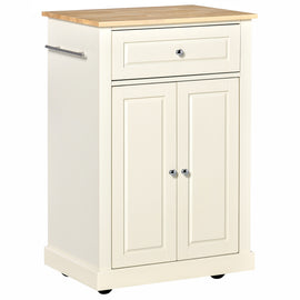 Rolling Kitchen Island Cart, Portable Serving Trolley Table with Drawer, Adjustable Shelf and 2 Towel Racks, Cream White