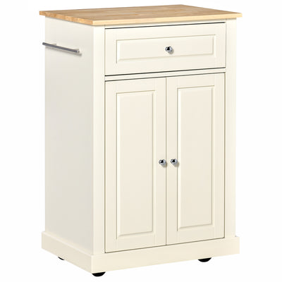 Rolling Kitchen Island Cart, Portable Serving Trolley Table with Drawer, Adjustable Shelf and 2 Towel Racks, Cream White