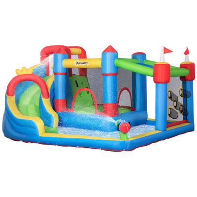 6-in-1 Inflatable Water Slide Bounce House, Kids Castle Bounce House Includes Slide, Trampoline, Pool, Water Gun, Climbing Wall, Throwing Wall with Carry Bag, Repair Patches