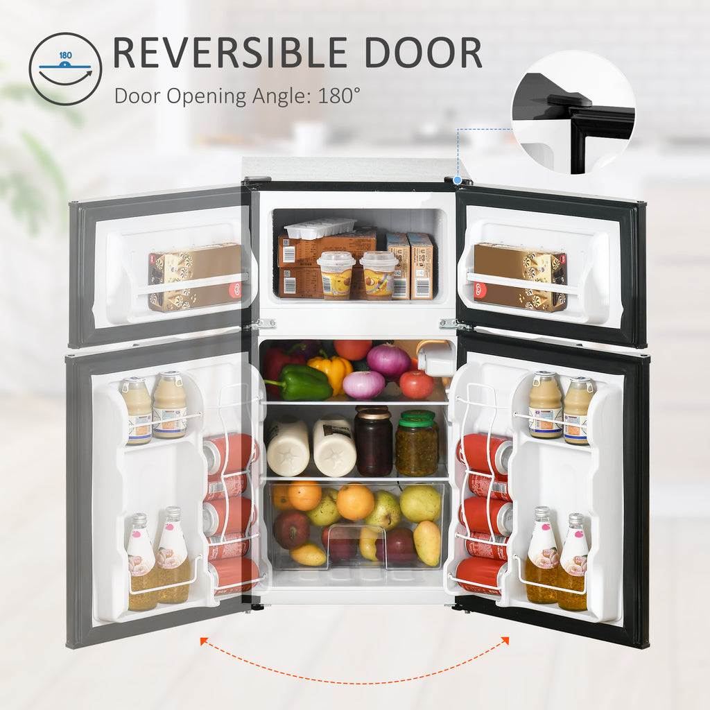 Double Door Mini Fridge with Freezer, 3.2 Cu.Ft Compact Refrigerator with Adjustable Shelf, Adjustable Thermostat and Reversible Door, Black