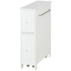 Slim Bathroom Cabinet, Freestanding Toilet Paper Storage with Two Drawers, Side Towel Rack, Four Castors, White