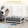 Elevated Dog Bed, Wooden Raised Pet Sofa, Portable Cat Lounge with Soft Cushion, Washable Cover for Small, Medium Dogs and Cats, White Black