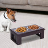 17" Durable Wooden  Dog Pet Feeding Station with 2 Included Food Bowls & a Non-Slip Base  Dark Brown