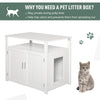 Wooden Cat Litter Box Enclosure Furniture with Adjustable Interior Wall & Large Tabletop for Nightstand  White