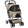 Travel Pet Stroller One-Click Fold Jogger Pushchair with Swivel Wheels, Brakes, Basket Storage, Safety Belts, Canopy, Brown