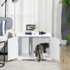 Cat Litter Box Enclosure with Adjustable Partition, Cat Washroom Side Table with Cat Hole, Hidden Litter Box with Double Magnetic Doors, White