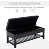 44" Tufted Faux Leather Ottoman Storage Bench with Shoe Rack - Dark Brown | Aosom
