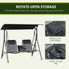 2 Person Porch Swing with Canopy, Covered Patio Swing with Pivot Storage Table, Cup Holder, & Adjustable Overhead Canopy, Black