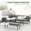 4 Piece Patio Furniture Set Aluminium Outdoor Dining Sofa Set Sectional Conversation Set w/ Bench, Dining Table & Cushions, Grey